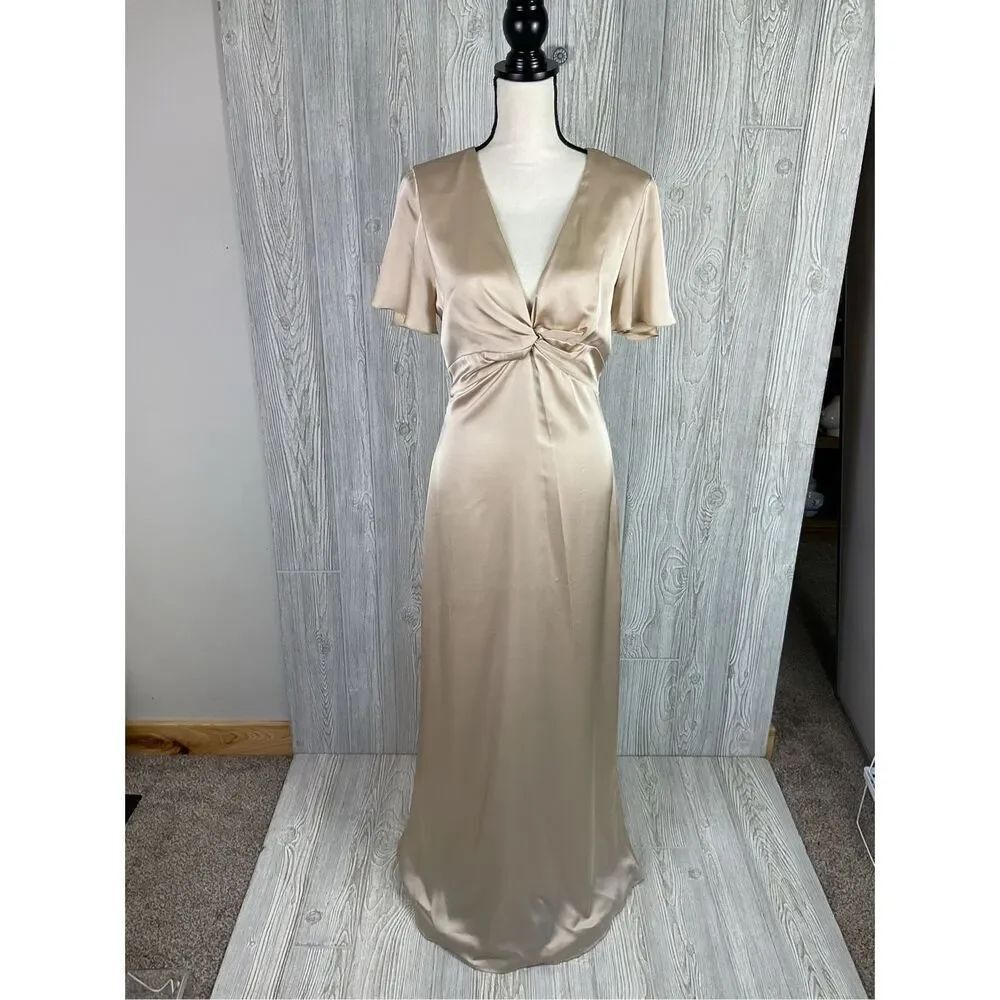 Show Me Your Mumu Rome Twist Gown Champagne Gold Satin Full Length Maxi Dress Wo